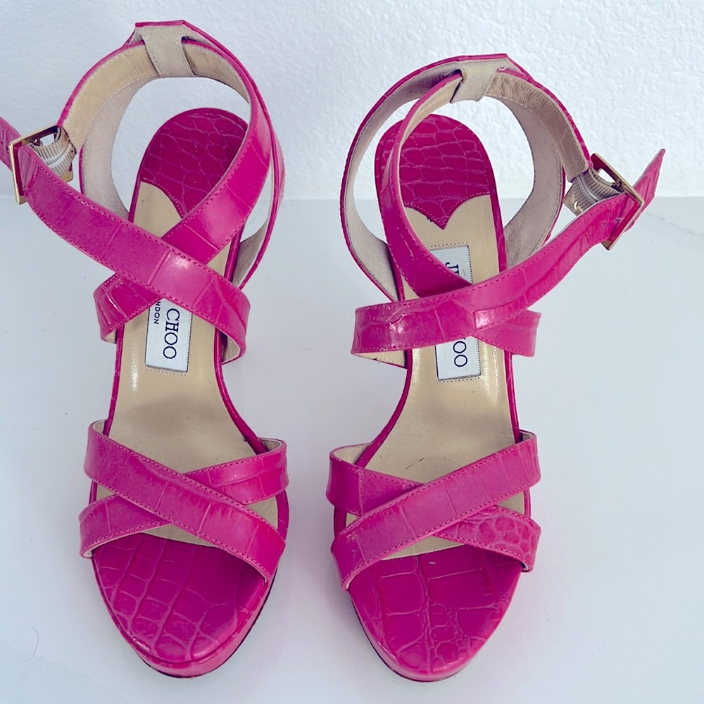 Jimmy Choo HOT pink crocodile pattern heels